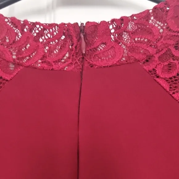 Belle Sky Burgundy Long Sleeve Mock Neck Sheath Dress - Picture 5 of 7